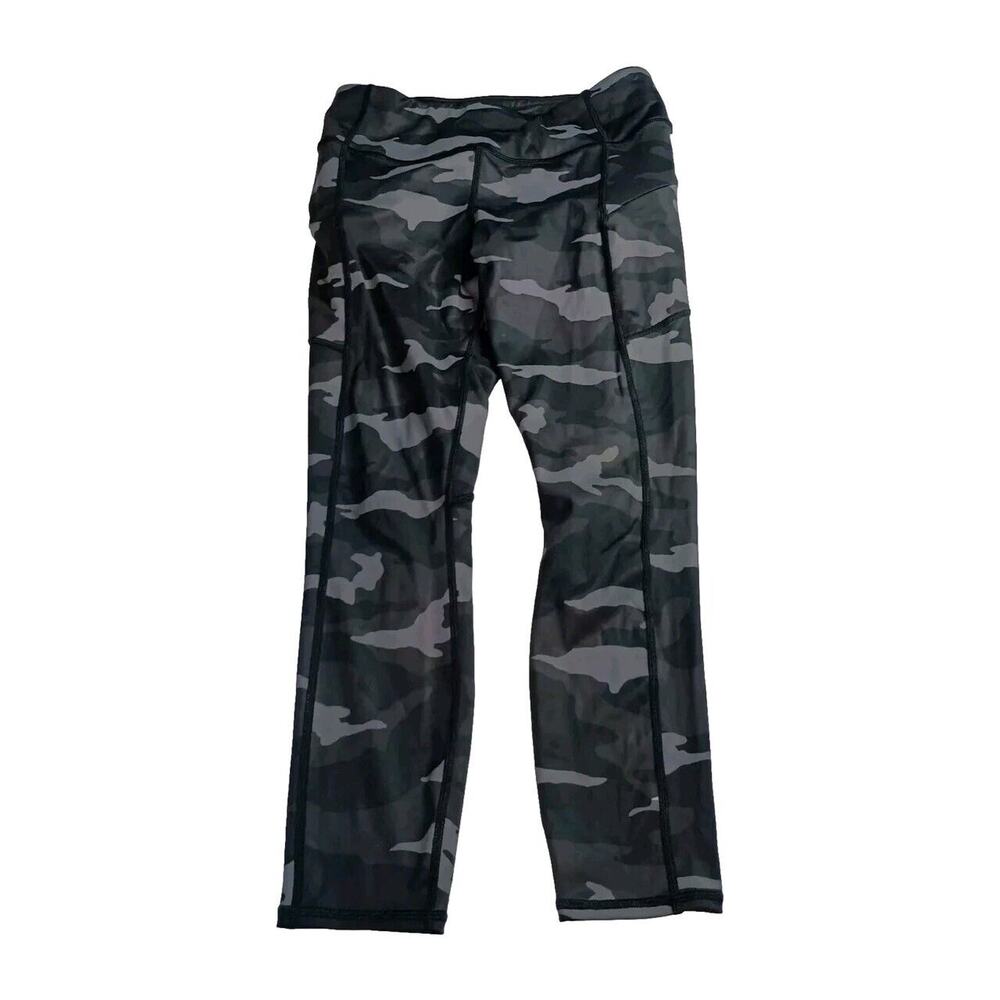 Athleta Camo Contender Leggings Women's S Small Black Gray Zip Pockets 405480-00